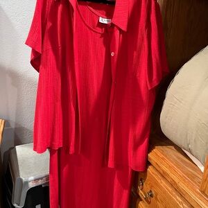 Two piece solid red dress